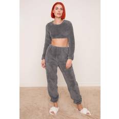 Clothing OHS Teddy Fleece Long Sleeve Crop Top Grey