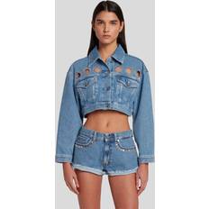 7 For All Mankind Embellished Cropped Denim Jacket - Blue