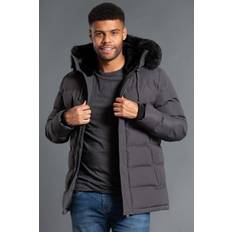 Long Jackets Nines Longline Hooded Padded Jacket with Faux Fur Hood Charcoal