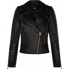 Gold - Women Outerwear Infinity Leather Womens Quilted Vintage Brando Biker Jacket-Lusaka Gold