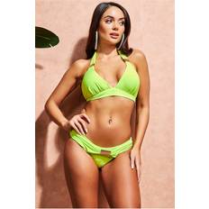 Green - Women Swimming Trunks Goddiva Abstract Stripe Buckle Detail Bikini Lime