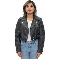 Leather - Women Jackets Infinity Leather Infinity Leather Womens Cropped Brando Biker Jacket-Damascus Black