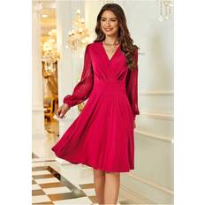 Clothing FS Collection Long Chiffon Sleeve Pleated Midi Dress In Wine