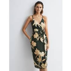 Reiss Alice Floral Linen Wrap Khaki