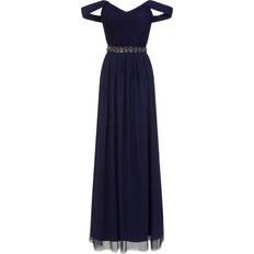 Long Dresses - Mesh Little Mistress Womens/Ladies Navy Jewel Waist Maxi Navy