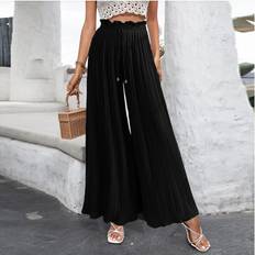 Womens Leggings Pure High Waist Straight Pants Loose Long Pants Casual Wide Leg Trouser Black One