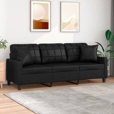 Bäddsoffor - Läder Homie 3-Sitssoffa Med Prydnadskuddar Svart 180 cm Konstläder Soffa