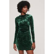 Superdry Clothing Superdry Velvet Long Sleeve Mini Dress, Deepest Green