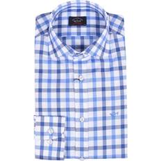 Paul & Shark Mens And Long Sleeved Checked Blue And White