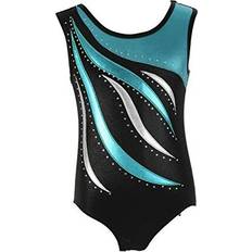 S Bodysuits Eshoo Girls OnePiece Striped Gymnastics Ballet Leotards Shinning Diamond Embroidered