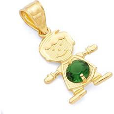 14k - Children Charms & Pendants Wellingsale Wellingsale 14K Yellow Gold Polished Birth CZ Crystal Cubic Zirconia Stone Its Boy Charm Pendant May