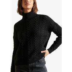 Superdry Damen Pullover Superdry Women's Rollkragenpullover mit Zopfmuster und überschnittenen Schultern Schwarz Größe: Schwarz