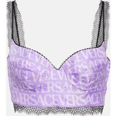 Multifärgade - Silke/Siden BH:ar Versace Logo silk satin and lace bralette purple