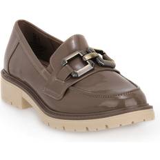 Vestibilità Larga Mocassini Jana Damen Loafer ohne Absatz Lack mit Kette Weite Mehrweite, Braun Taupe