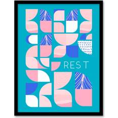 Wee Blue Coo Chill Pattern Rest Quote Affirmation Calm Blue/Black Framed Art 33.5x43.7cm