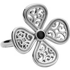 Donna - Oro Bianco Anelli C. W. Sellors 9ct White Gold Whitby Jet Flore Four Petal Filigree Ring