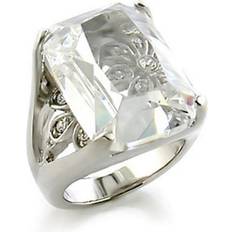 Alamode Jewelry 8X153-5 Rhodium Brass Ring with AAA Grade CZ, Clear