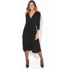 Krisp 3/4 Sleeve Knot Front Midi Dress Black