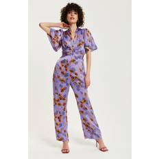 Florals - Purple Jumpsuits & Overalls Liquorish Purple Floral Wide Leg Jumpsuit With Angel Sleeves