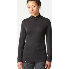 Women - Wool T-shirts FORCLAZ Decathlon Long-Sleeved Merino Zipped Neck T-Shirt Black