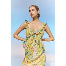 Midi Dresses - Natural Coast The Collector Twist Front Georgette Jacquard Midi Dress Chartreuse