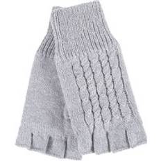 Grey - Women Gloves Heat Holders Ladies Cable Knitted Winter Thermal Fingerless Gloves