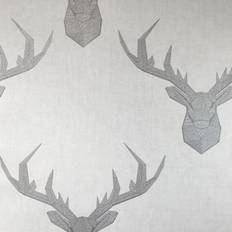 YöL SK Filson White Geometric Stag Head Wallpaper