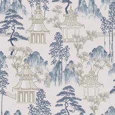 Wallpapers Arthouse Japanese Pagoda Blue Grey Wallpaper