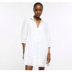 Cuadros - Mujer Vestidos River Island Womens Mini Shirt Dress Cream Check Smock Viscose