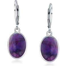 Gray - Women Earrings Bling Jewelry Oval Stone Drop Earrings in Purple PURPLE One