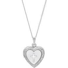 Jewelry Macy's Mother-of-Pearl Cross Heart Locket 18" Pendant Necklace in Sterling Silver Silver Silver