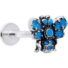 Blue - Women Piercings Body Candy Gauge 5/16 Textured Blue Butterfly Labret Monroe Lip Piercing Tragus 5/16