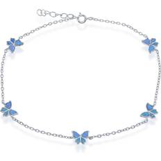 Blue - Women Anklets Simona Sterling Silver & Lab-Created Opal Butterfly Pendants Anklet, Women's, 9" Blue