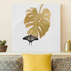 Glasbild Goldene Monstera