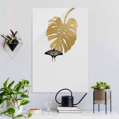 Glasbild Goldene Monstera