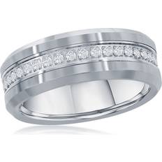 Jewelry Blackjack Polished Silver CZ Eternity Tungsten Band Ring