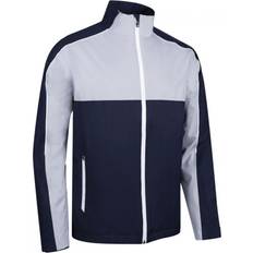 Sunderland Mens Chest and Sleeve Panel Waterproof Golf Jacket - Navy/Silver/White