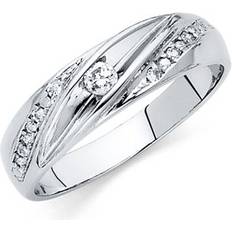 Men - Solitaire Rings Wellingsale Wellingsale Men Solid 14k White Gold Polished CZ Cubic-Zirconia Wedding Band