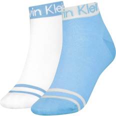 Calvin Klein Dame Sokker Calvin Klein Strømper 2P Logo Welt Quarter Socks Blå/Hvit One Dame