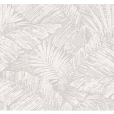 York Wallcoverings Palm Toile White and Grey Wallpaper Roll