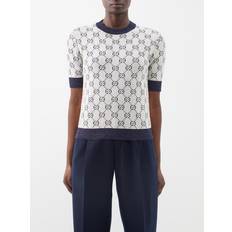 Gucci Women Jumpers Gucci GG-jacquard Short-sleeved Cotton-blend Sweater Womens Ivory