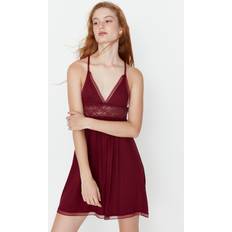 Red Nightgowns Trendyol Collection Damen Burgundy Lace Knitted Nightgown, Burgundy