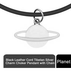 Aquarius Planet Black Leather Choker Pendant with Chain