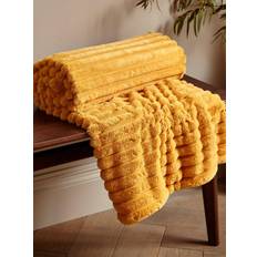 Polyester Blankets Catherine Lansfield Cosy Ribbed Fur Blankets Yellow, Natural (170x130cm)