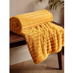 Yellow Blankets Catherine Lansfield Cosy Ribbed Fur Blankets Yellow