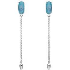 Joyería C. W. Sellors Sterling Silver Aquamarine Lineaire Long Drop Stud Earrings