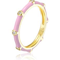 Children Rings Rachel Glauber Rg 14k Gold Plated with Diamond Cubic Zirconia Pink Enamel Bamboo Kids/Young Adult Stacking Ring