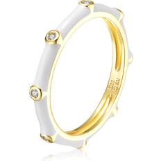 Children Rings Rachel Glauber Rg 14k Gold Plated with Diamond Cubic Zirconia Pink Enamel Bamboo Kids/Young Adult Stacking Ring