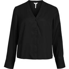 Dame - Tencel Skjorter Object V-hals Skjorte Sort