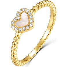 Rings Rachel Glauber 14k Yellow Gold Plated With Mother Of Pearl & Diamond Cubic Zirconia Beaded Band Promise Stacking Ring